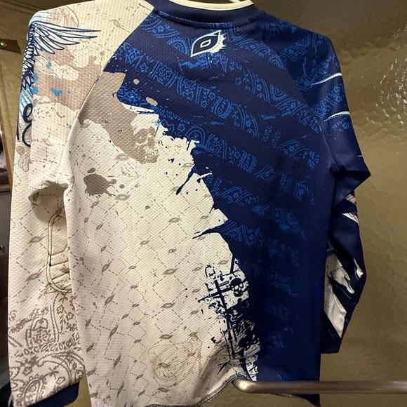 O’Neil Kids Blue and White Graphic Motorcrss Riding Shirt Sz L 7/8 - Picture 9 of 16
